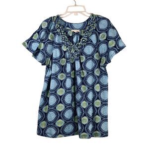 It's Our Time XL Blue Green Floral Tunic Top Blouse
